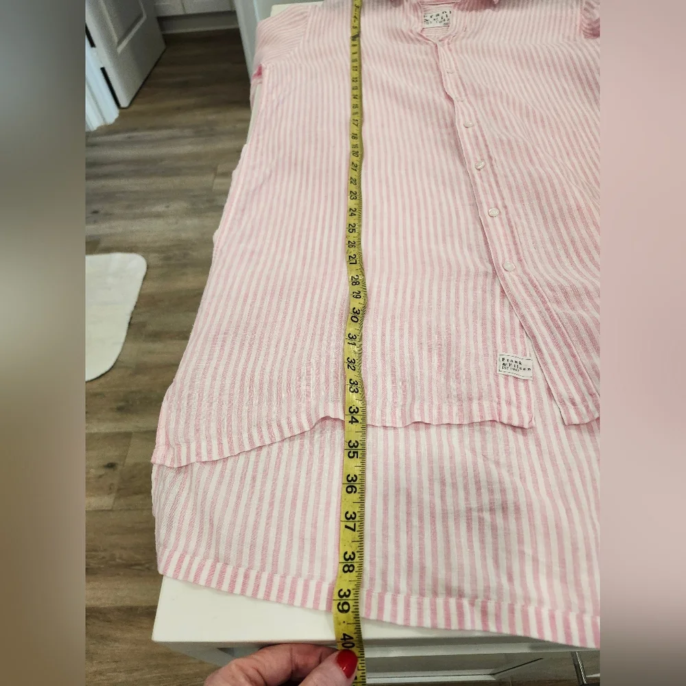 Frank & Eileen Hunter Pink & White Striped Italian  Linen Shirt-Dress - Medium - Picture 9 of 11